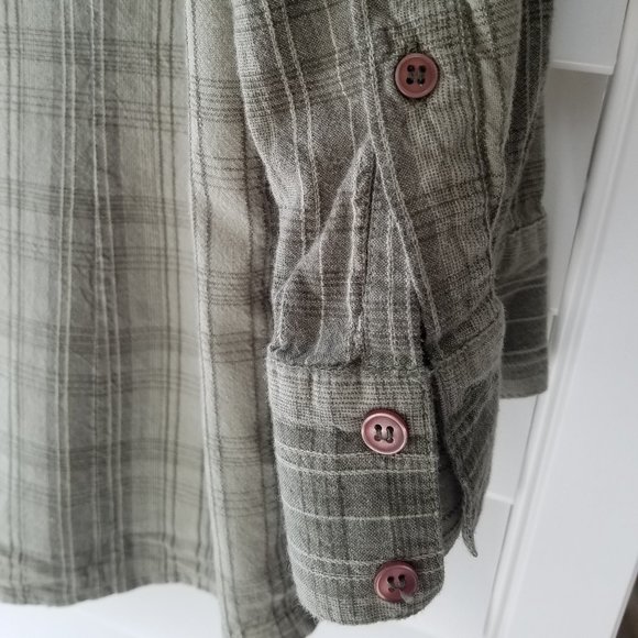Vtg Button Down Vneck 3/4 adjustable sleeves plaid - Picture 5 of 8